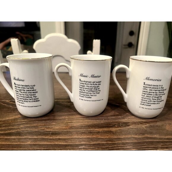 1982 Norman Rockwell Museum Coffee Mugs Cups White/Gold Trim Set of 6 Collection - Picture 6 of 16